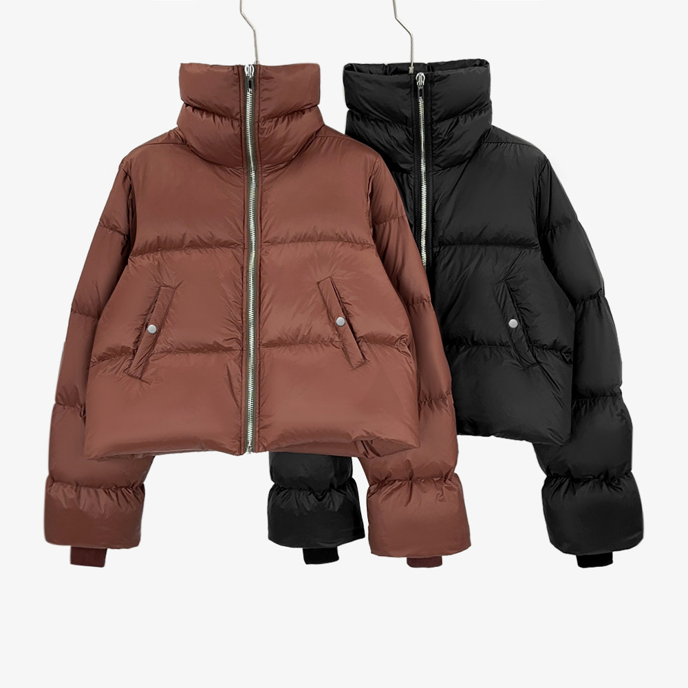 暗黑先锋风秋冬中性白鸭绒立领拉链厚羽绒服面包服男女同款