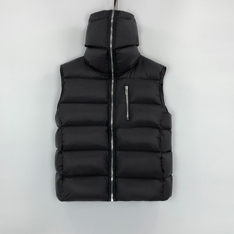 暗黑风格连帽拉链羽绒服马甲