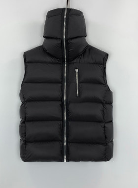 暗黑风格连帽拉链羽绒服马甲