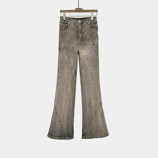 子男 喇叭阔腿显瘦堆积裤 黑暗风做旧大地色水洗牛仔裤 拖地高弹修身