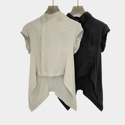 暗黑先锋RO风不规则燕尾下摆解构立领包肩薄轻薄无袖小外套马甲女