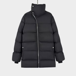 RO暗黑风设计感羽绒服斜拉链男女中性保暖中长款羽绒服外套