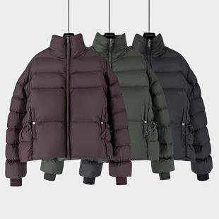 2026新款 暗黑鹅绒服上衣 鹅绒羽绒服主线立领羽绒服抽绳收腰中长款