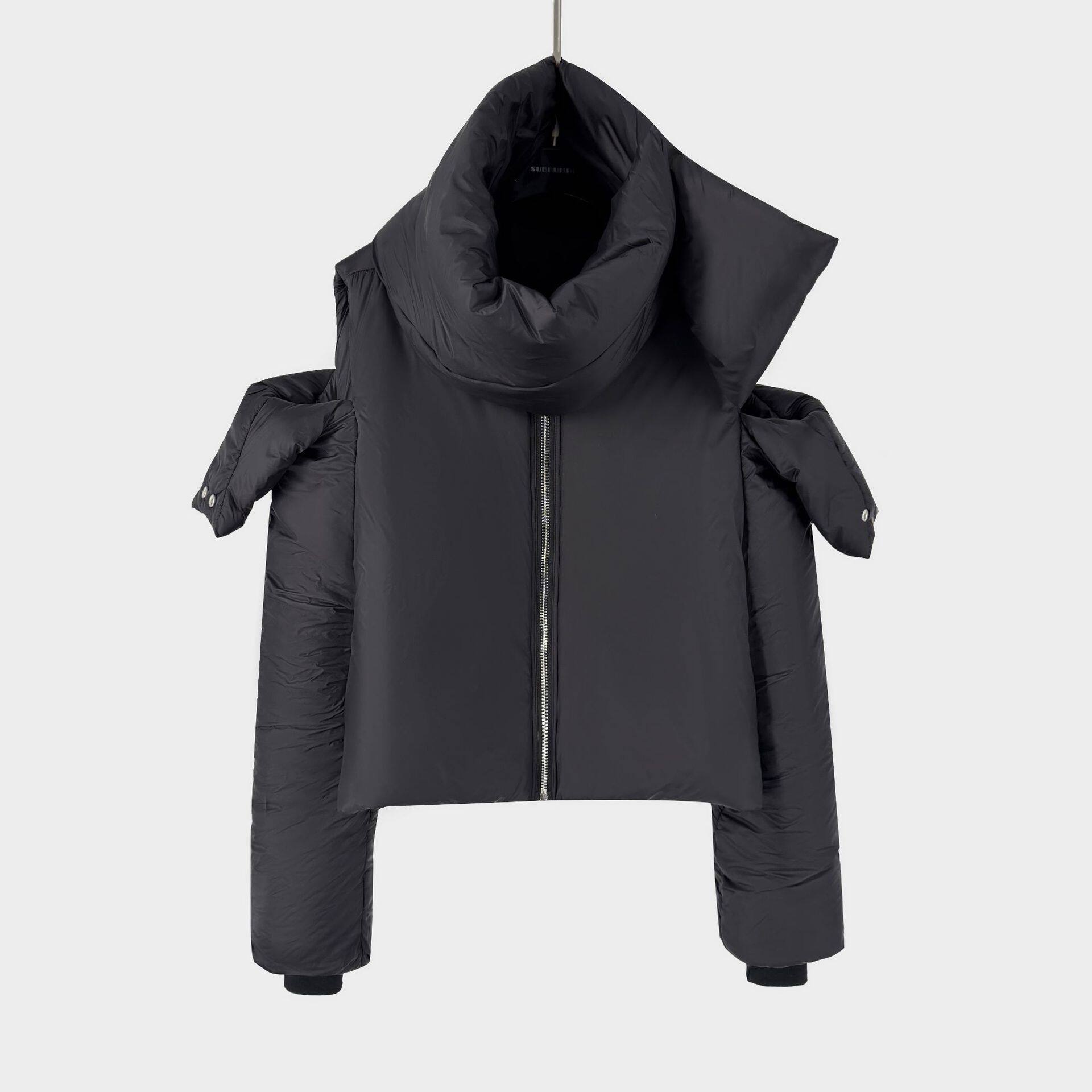 先锋解构可拆卸围巾领短款棉服女2025冬季新款小众保暖棉服上衣