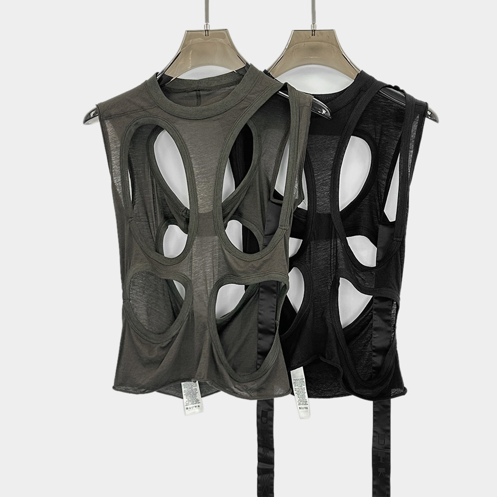 2024春夏新款暗黑风格蜘蛛网镂空圆领针织背心上衣T恤