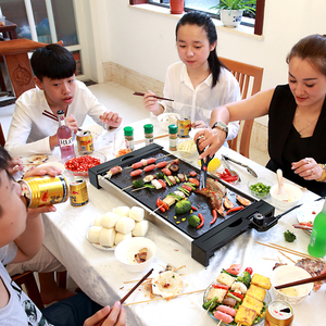 直销韩式烤肉机电烧烤炉家用无烟电烤盘烤架室内纸上烤肉锅一体锅