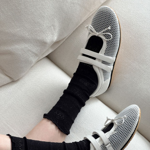 首尔lucia复古时尚 玛丽珍 蝴蝶结浪漫一字浅口平底网眼芭蕾舞凉鞋