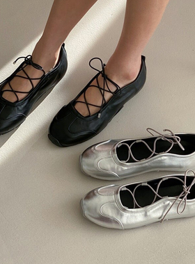 水之心复古小众芭蕾舞鞋绑带平底低帮休闲单鞋女2025春秋东大门
