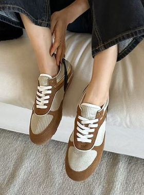 水之心网眼透气复古拼色平底德训鞋休闲运动鞋女2025春夏款阿甘鞋