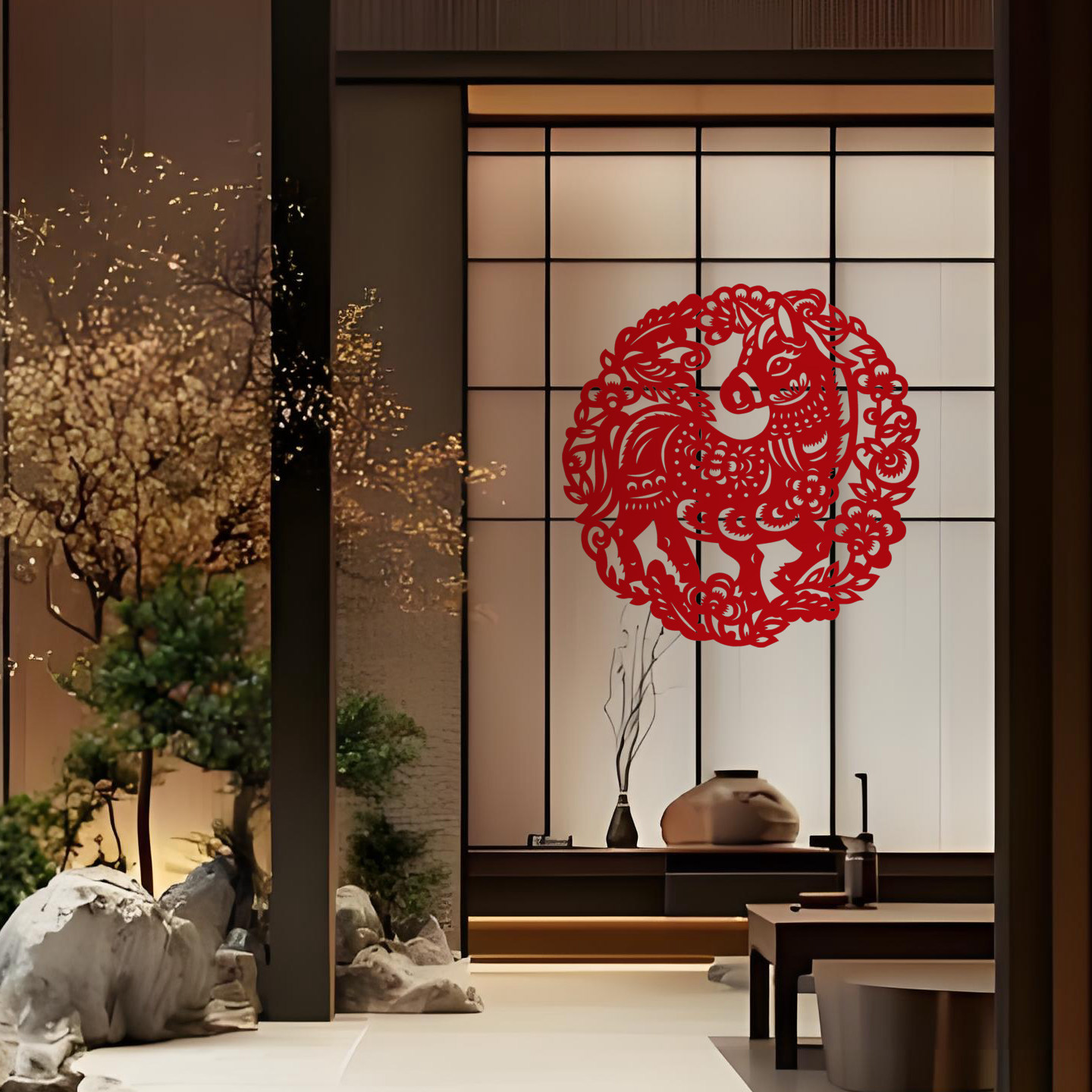 瑞马呈祥镂空剪纸马年传统福字门贴新年生肖福字贴中国红春节装饰