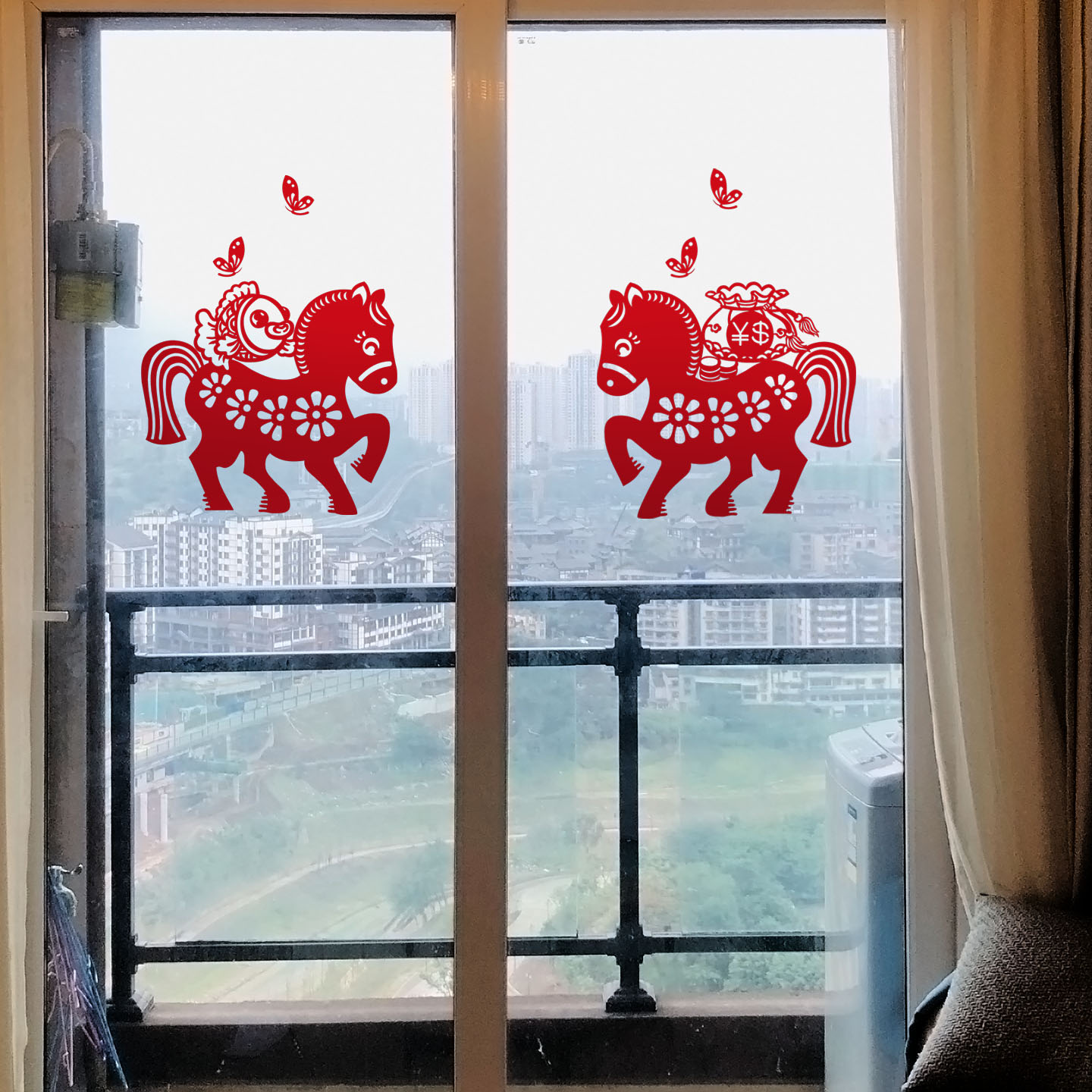 马上有钱新年生肖福字马年窗花门贴2026新款玻璃贴剪纸可定制LOGO