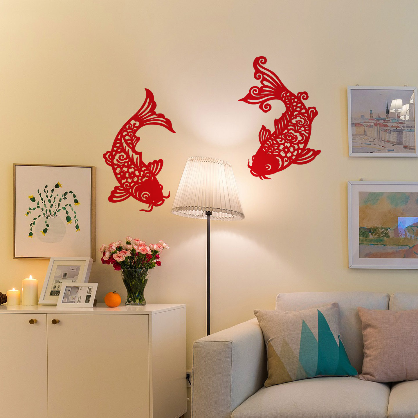 年年有余金玉满堂春节过年贴饰新年布置卧室窗花剪纸客厅墙贴小鱼