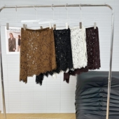 植绒睫毛蕾丝屁帘一片式 系带A字遮跨外搭不规则叠穿微透半身裙女