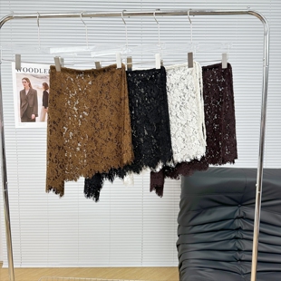 植绒睫毛蕾丝屁帘一片式 系带A字遮跨外搭不规则叠穿微透半身裙女