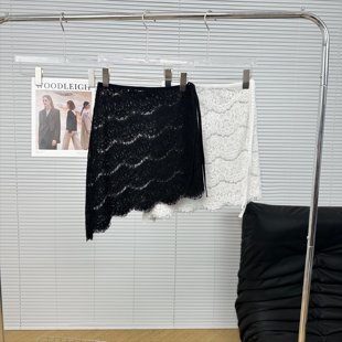 睫毛蕾丝屁帘一片式 松紧系带A字遮跨外搭不规则叠穿微透半身裙女