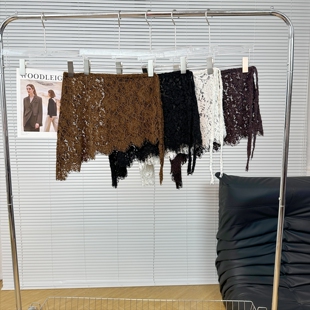 短款 系带A字遮跨外搭不规则叠穿微透半身裙女 植绒蕾丝屁帘一片式