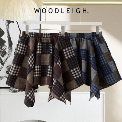 秋冬复古短裙撞色格子高腰半身裙
