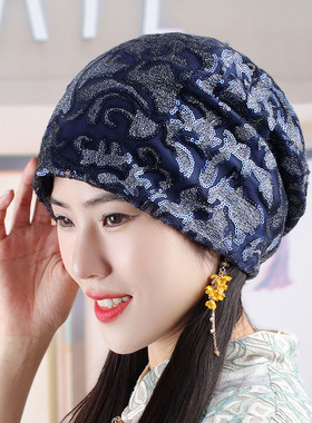 帽子女帽春夏帽子女帽休闲帽堆堆帽头巾帽珠片套头帽青年妈妈帽子