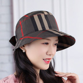 24年夏季 帽子女帽格纹百搭渔夫帽蝴蝶结休闲遮阳帽可折叠扎马尾帽