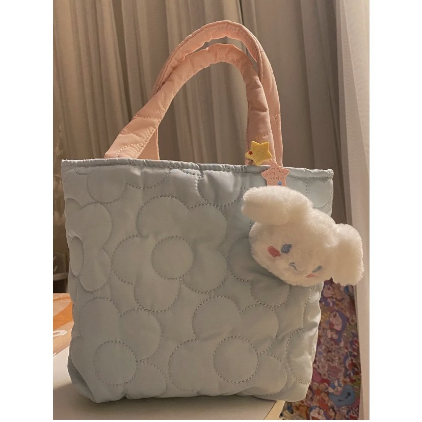 韩国ins甜美绗缝小花手提包可爱少女百搭遛弯便携手拎包妈咪小包