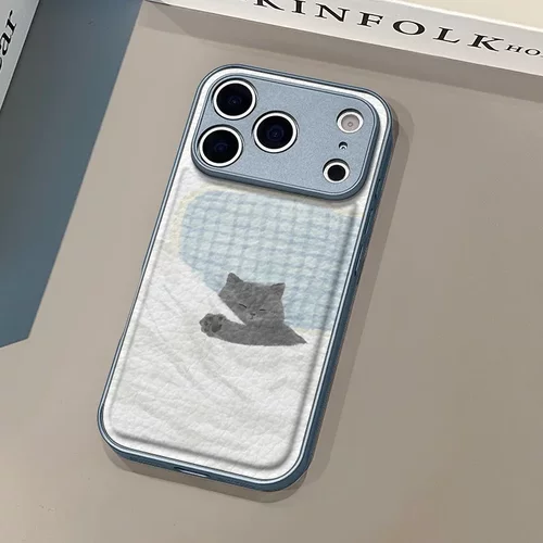 睡觉小猫适用苹果17pro手机壳iphone16pm皮纹15个性14plus防摔13