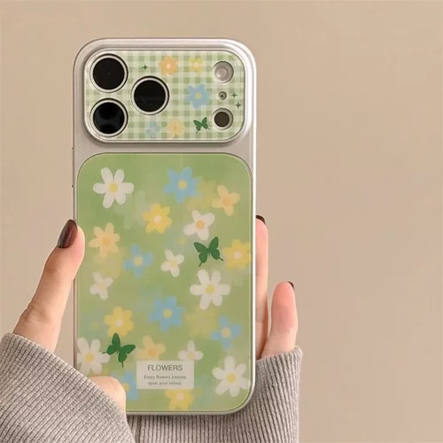 绿格花朵适用iPhone17promax手机壳苹果16pro15pro小众16puraxmax