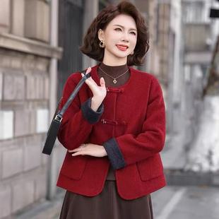 双面绒大衣短款新中式红色毛呢外套女2025新款盘扣羊毛呢外套上衣