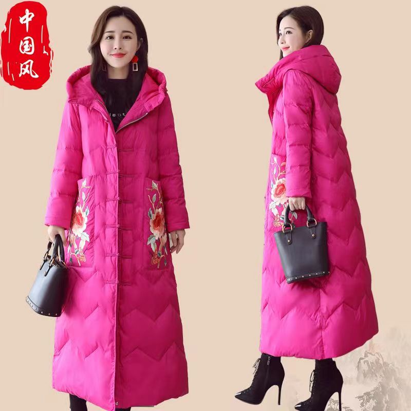 羽绒棉中长款中国风宽松绣花