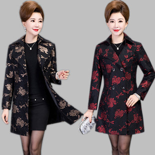 外套中长款 修身 中年女装 大码 50岁OL风格 秋冬时尚 风衣女新 女装