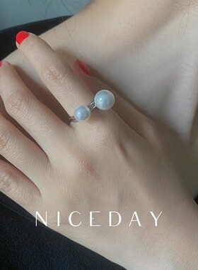 Niceday2023新款施家珍珠真多麻戒指自由调节高级冷淡风fever同款