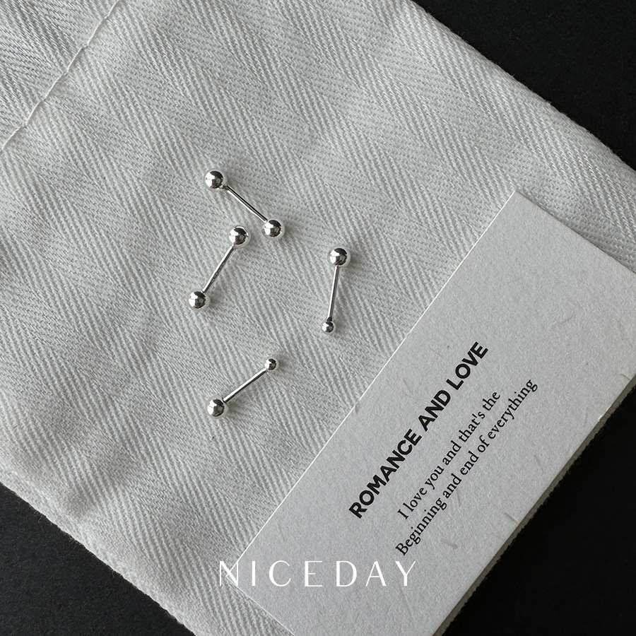 Niceday耳钉999足银圆珠螺丝拧扣mini小巧多耳洞养耳防过敏耳钉