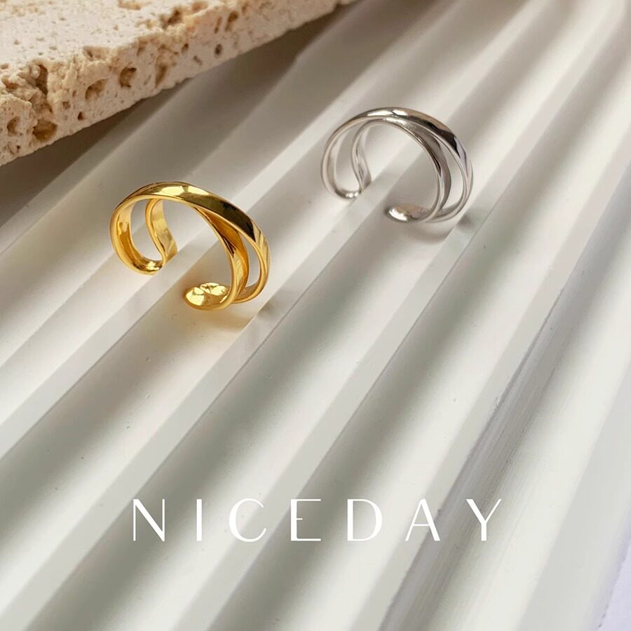 Niceday韩式耳夹S925纯银简洁气质交叉线条耳饰品