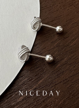 Niceday耳饰S999足银螺丝绳结养耳洞洗睡免摘小众通勤百搭耳钉