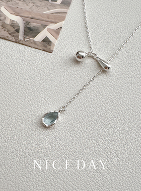 Niceday新款S925银蓝色水滴抽拉式可调节锁骨链ins网红气质项链