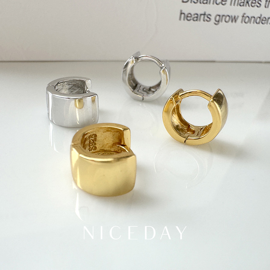 Niceday耳饰S925纯银真金电镀光面个性设计耳骨扣养耳朵百搭耳扣