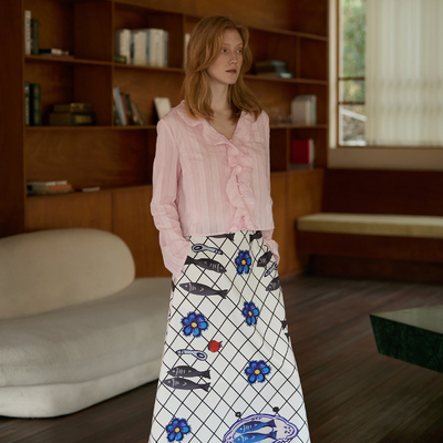 XUNRUO熏若 花朵格子印花半身裙A字长裙设计师品牌原创设计