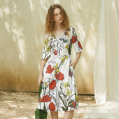 植物花卉V领短袖 XUNRUO熏若设计师品牌印花裙 25夏上新法式 连衣裙