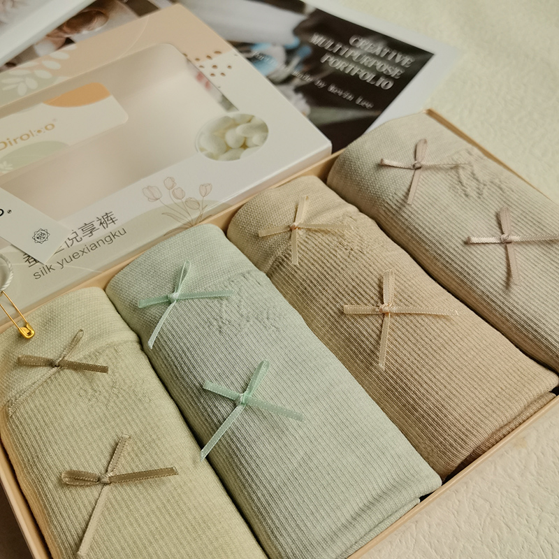 素物优蜜9688B款女士舒适透气蚕丝抑菌底裆蝴蝶结无痕高弹三角裤