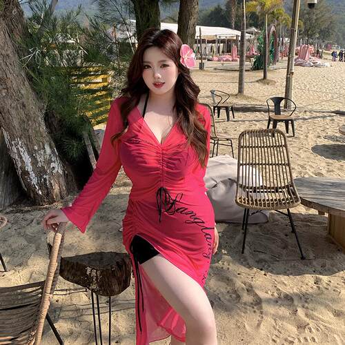 温泉加大码四件套性感防晒泳衣女