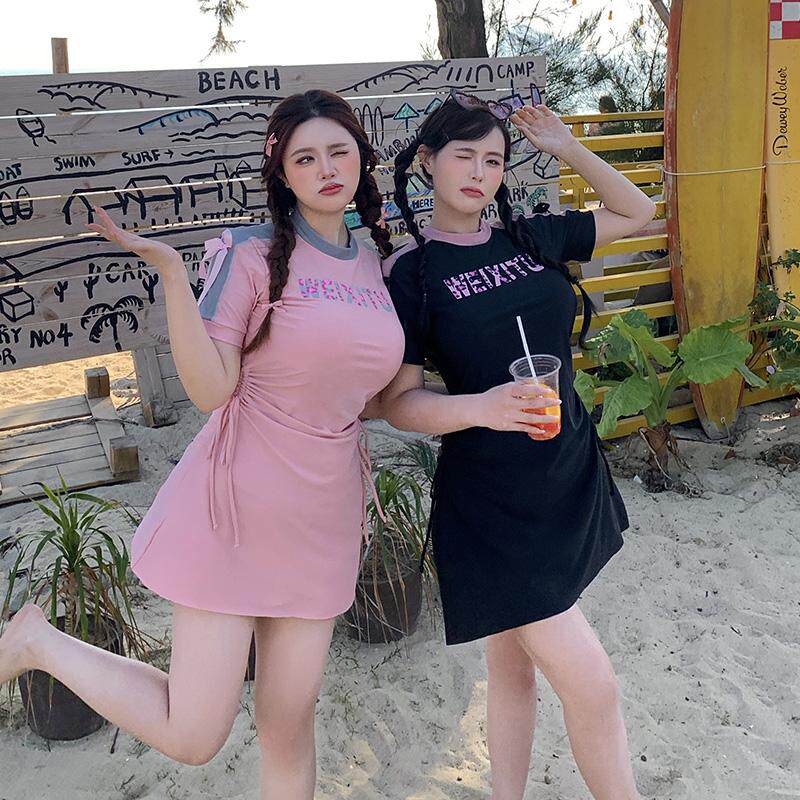 分体泳衣女保守遮肚显瘦时尚大码游泳衣胖mm200斤裙式学生游泳装