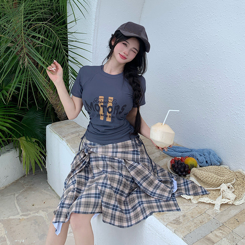 高级感微胖女孩大码泳衣女款分体裙式两件套泡温泉遮肉绝美游泳装
