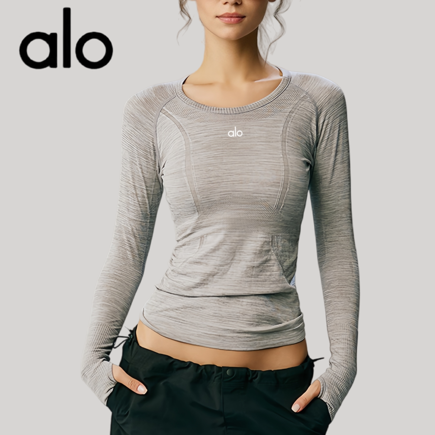 AIo运动长袖t恤女修身速干衣健身服登山跑步瑜伽服灰色上衣2025新,运动服/休闲服装,健身衣,淘宝优惠券,粉丝福利购,淘宝优惠卷