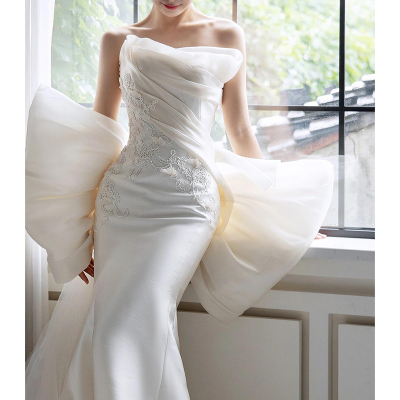 抹胸轻婚纱新娘高级感鱼尾缎面女