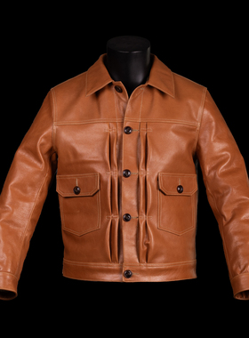 海盗出品TYPEII型牛仔夹克风琴夹克日本栎木钢琴革植鞣牛皮日落黄