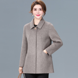 大码 大衣女洋气妈妈秋冬装 中老年人羊毛呢子外套 双面羊绒短款 新款