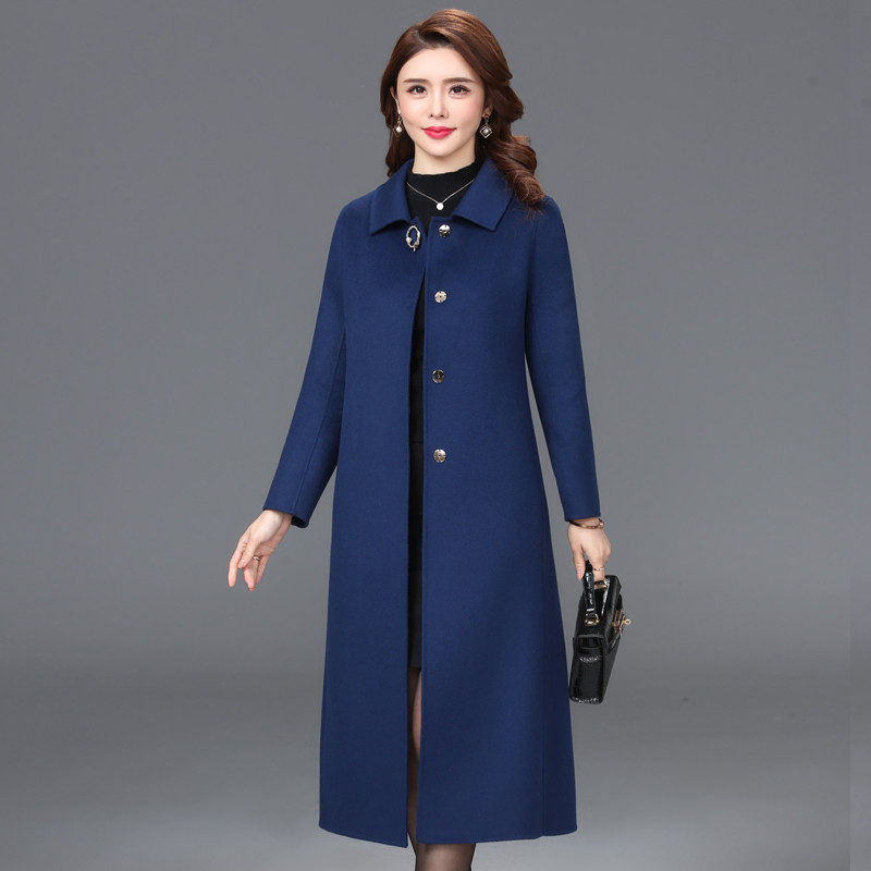 中老年妈妈装新款双面羊绒大衣女长款过膝高端洋气秋冬羊毛呢外套