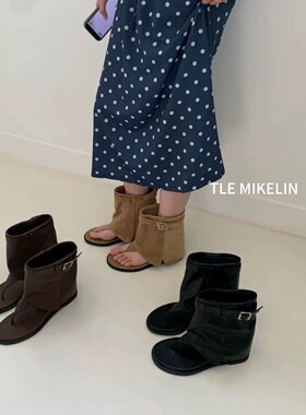 TLE MIKELIN 韩版复古圆头百搭女平底低跟皮带扣时尚潮流休闲鞋