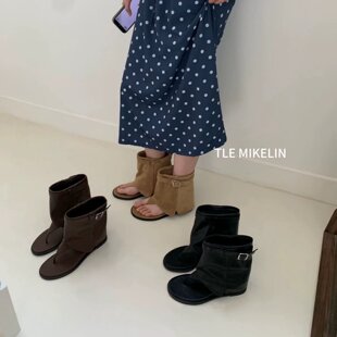 TLE MIKELIN 韩版复古圆头百搭女平底低跟皮带扣时尚潮流休闲鞋