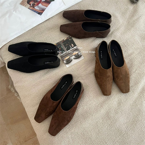 可踩跟乐福单鞋复古气质低跟豆豆