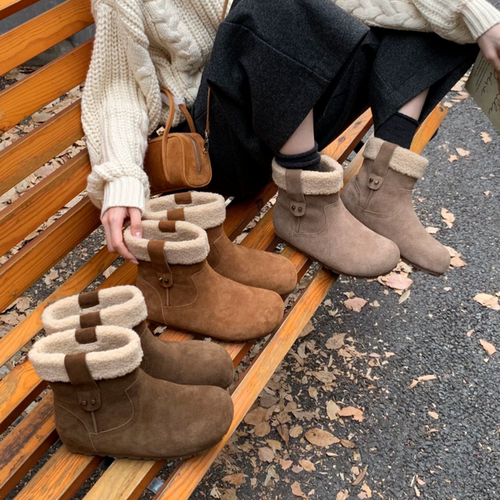 BEILIXUAN 韩版设计厚底圆头博肯靴女2025秋冬新款气质短筒瘦瘦靴